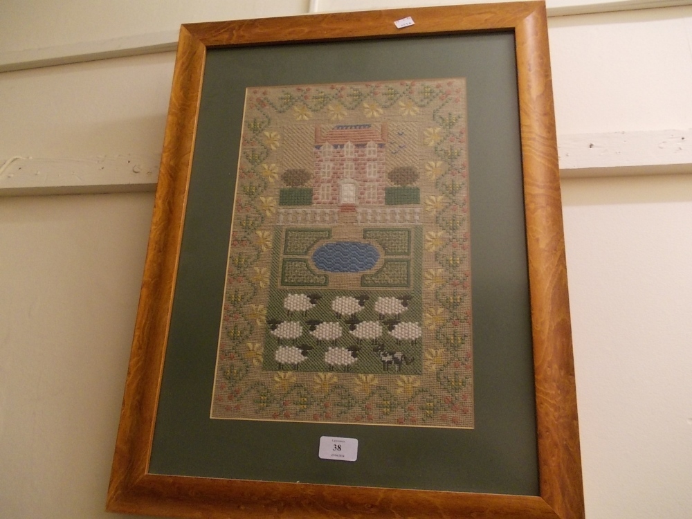 20th Century woolwork picture, framed