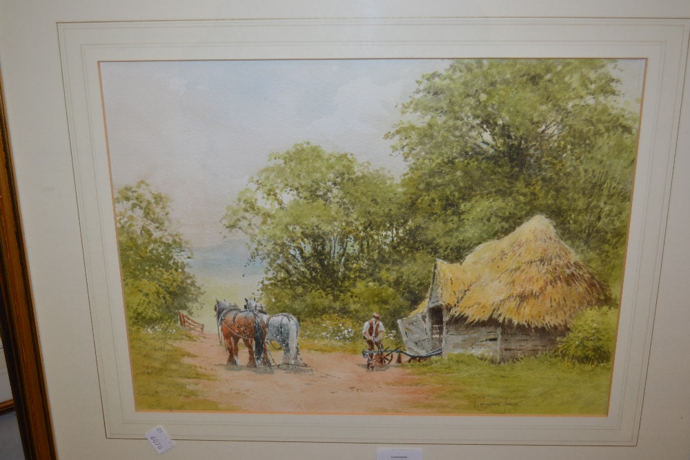 Christopher Jarvis, watercolour, cart horses and a figure together with an R. Campbell Smith