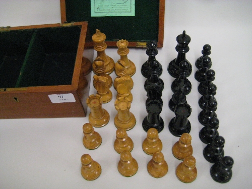 19th Century Staunton pattern boxwood and ebony chess set housed in original mahogany case