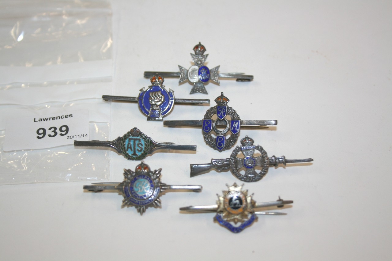 SWEETHEART BROOCHES. Silver and enamel sweetheart brooches including KC 16th Londons/Civil Service