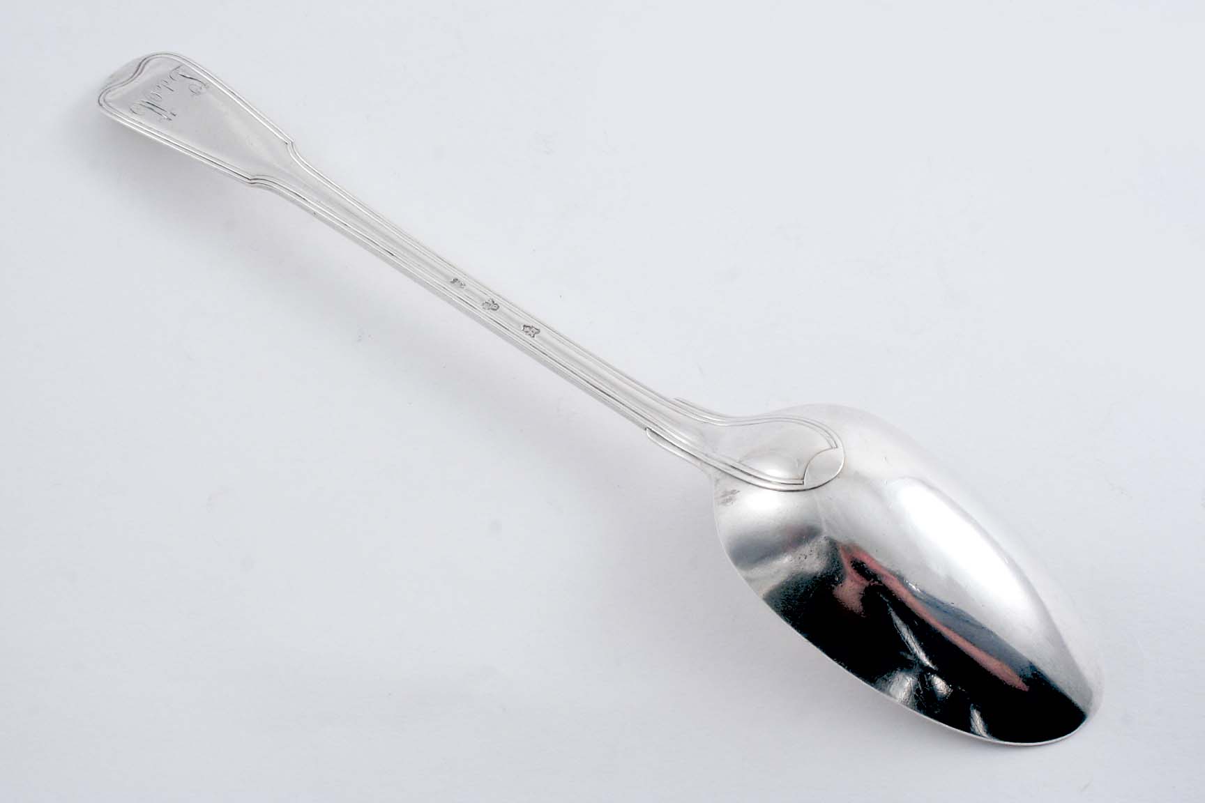 AN EARLY 19TH CENTURY SWISS SERVING SPOON Fiddle & Thread pattern, initialled, by Papus & Dautun,