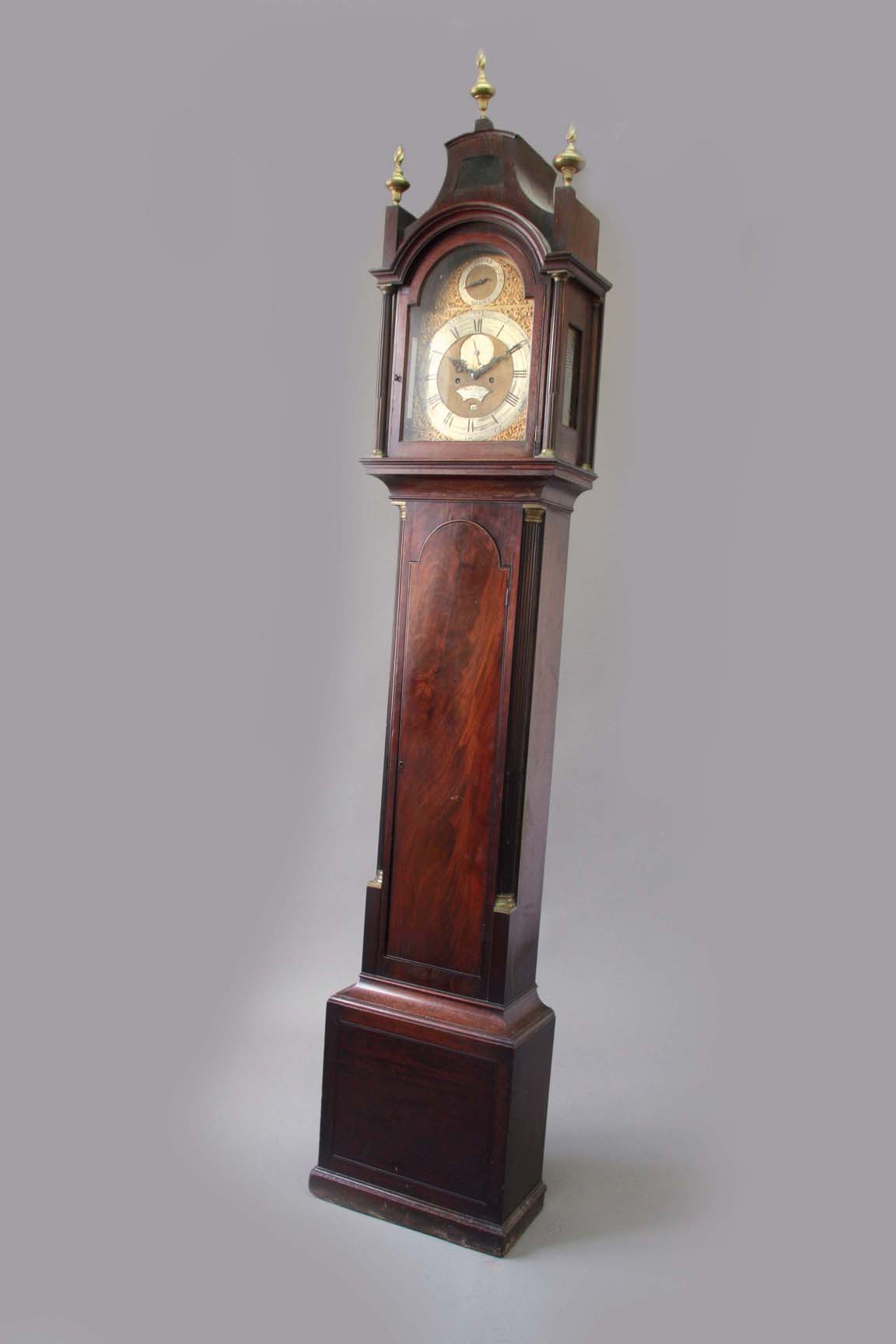 A MAHOGANY LONGCASE CLOCK dial 11 3/4 inch silvered chapter ring, subsidiary seconds dial,