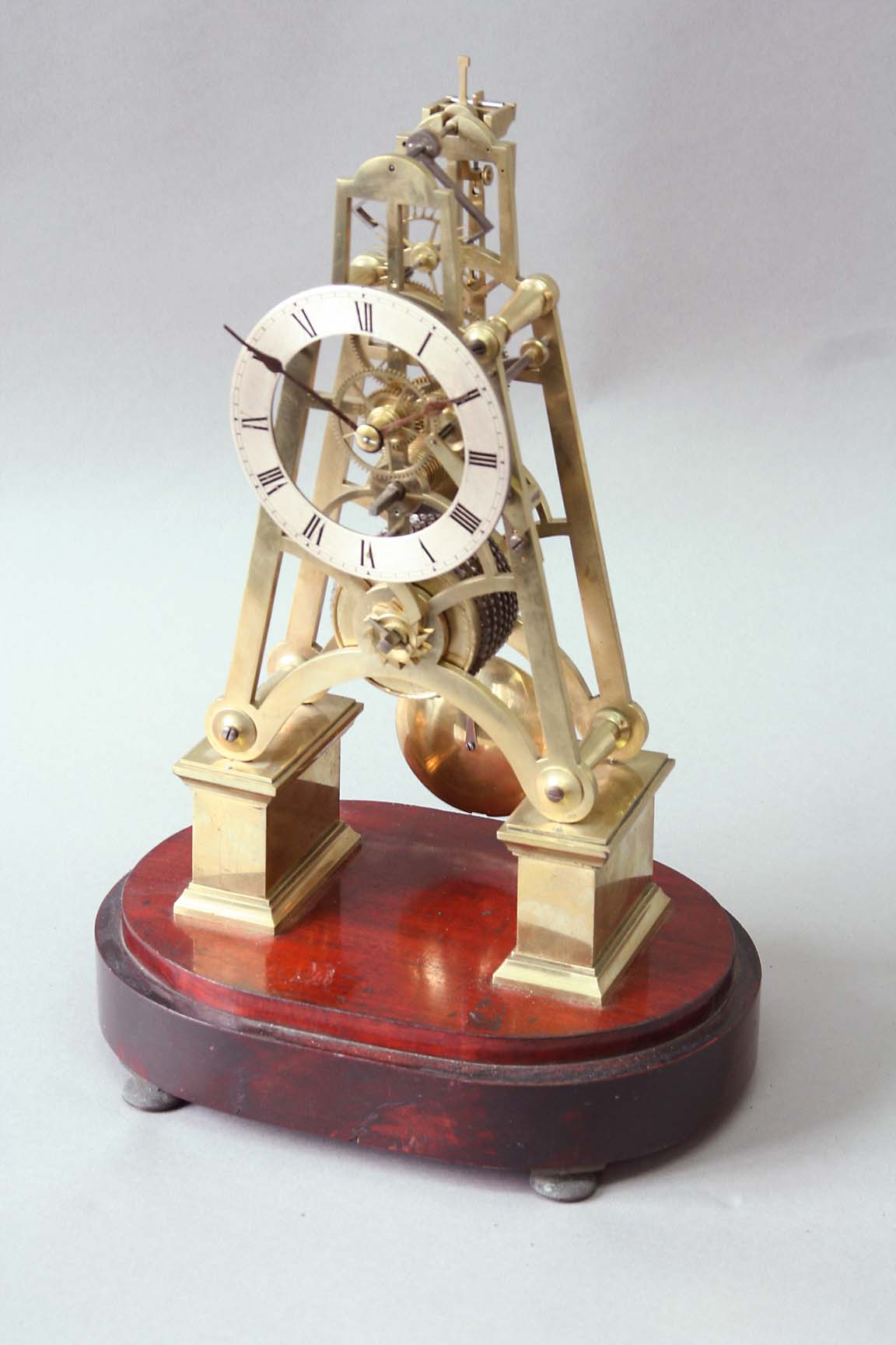 A SKELETON TIMEPIECE dial silvered chapter ring, movement chain fusee with A plates, on