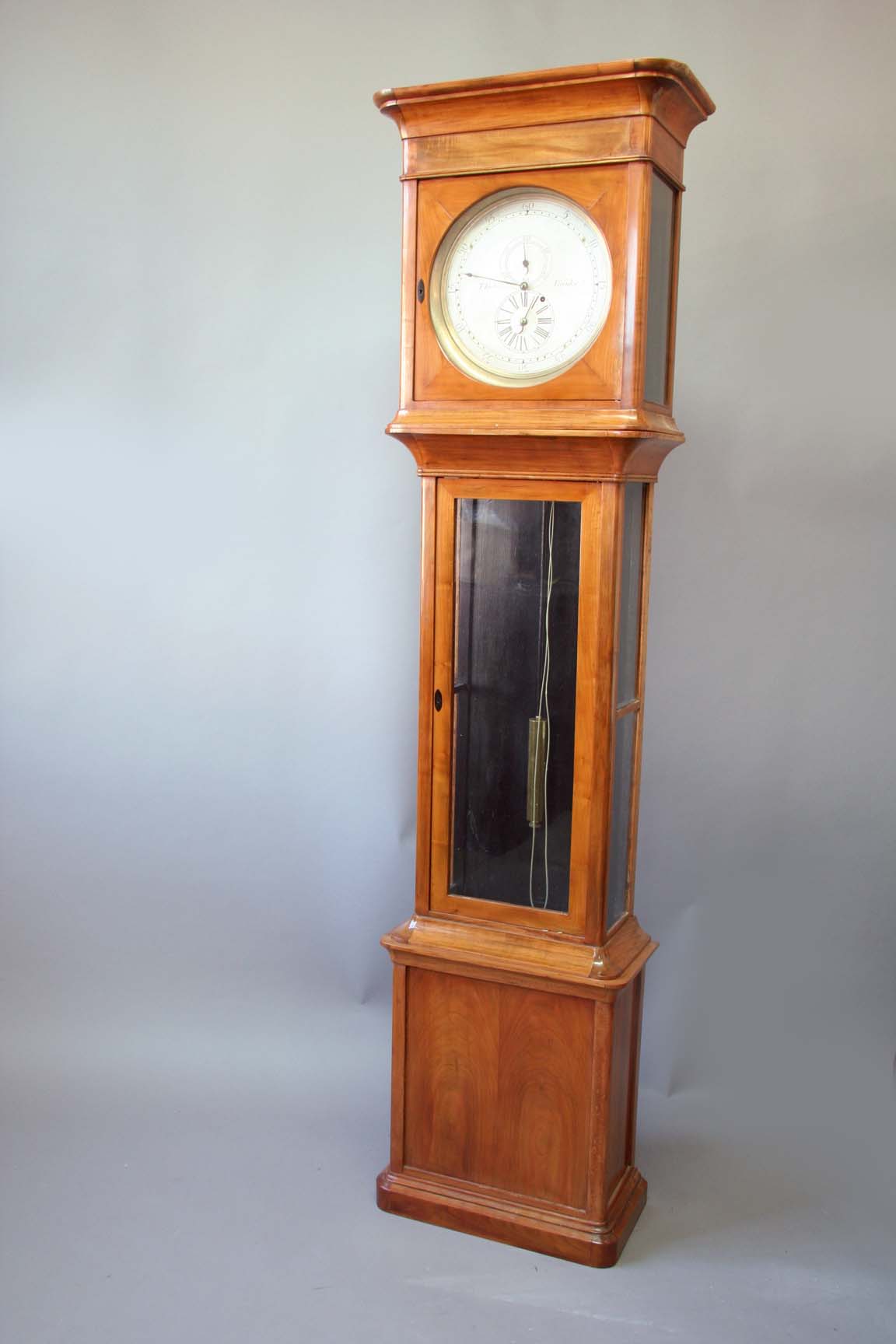 A SATINWOOD REGULATOR dial silvered, signed Thos. Banks, subsidiary seconds ring and hour ring,