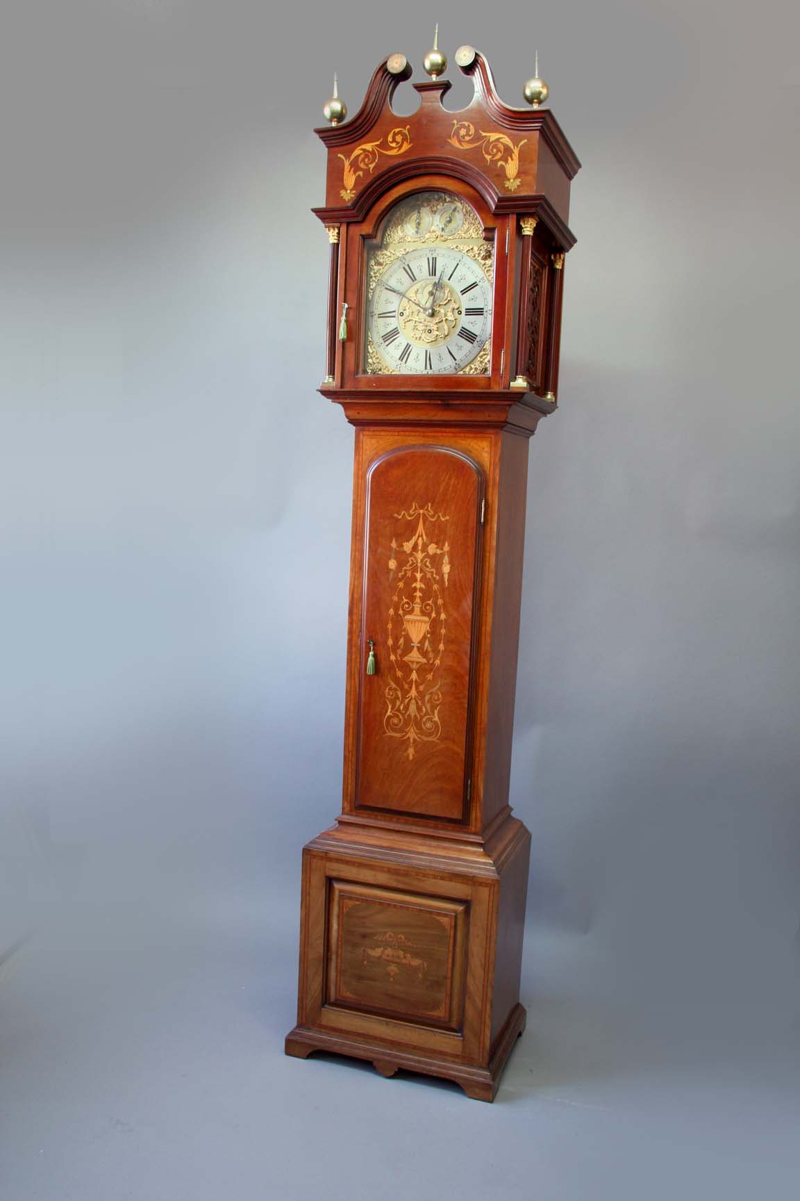 A MAHOGANY LONGCASE CLOCK dial 13 1/4 inch silvered chapter ring, subsidiary seconds ring and
