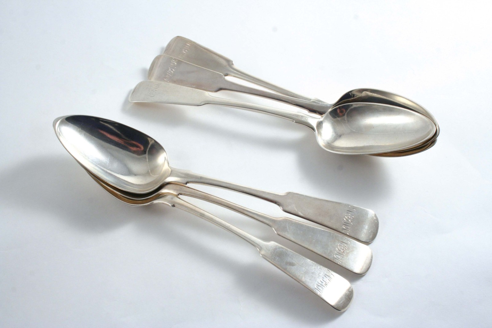 A SET OF SIX GEORGE III / IV  SCOTTISH PROVINCIAL TABLE SPOONS Fiddle pattern, initialled "