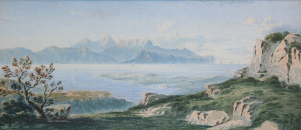 FRANCIS NICHOLSON (1753-1844) THE ISLE OF RHUM Watercolour 9 x 20cm. ++ Generally good condition