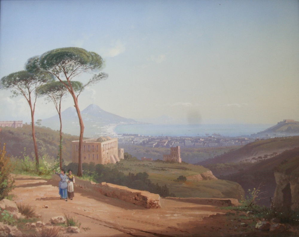 NEAPOLITAN SCHOOL, 19th CENTURY VIEWS ABOVE THE BAY OF NAPLES A pair, one signed with monogram (EP