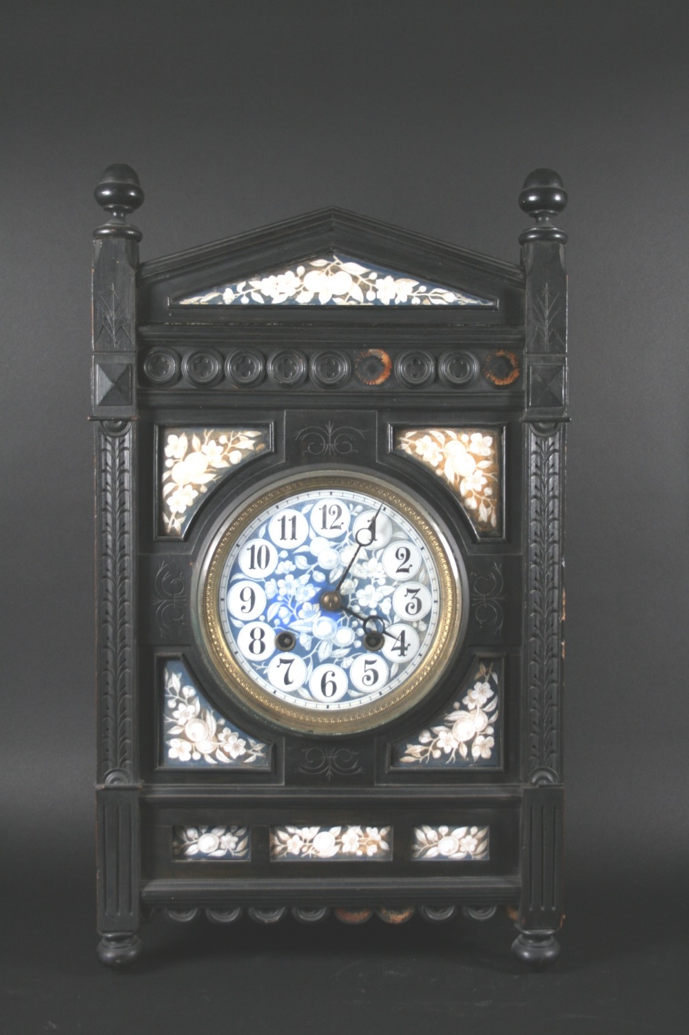 ARTS & CRAFTS MANTLE CLOCK & BRACKET an Aesthetic movement clock, with an ebonised wooden case and