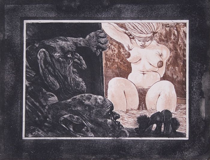 Aigner, Fritz  (1930 - 2005)  Susanne Bathing, 1973  Etching on copper plate  Signed and dated,