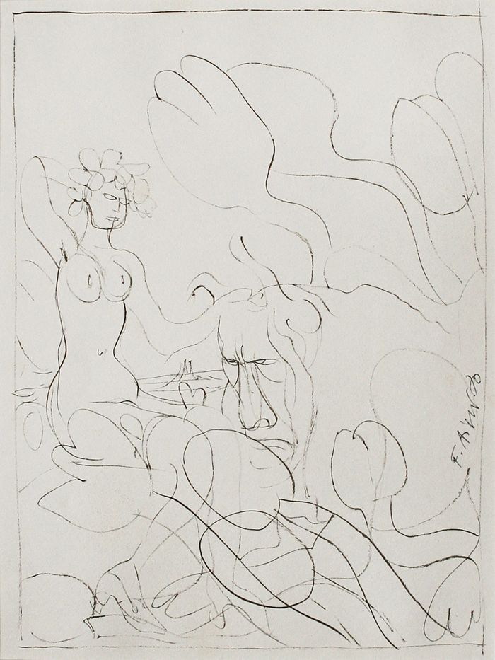 Aigner, Fritz  (1930 - 2005)  Sketch for "The Girl with a Tulip II", 1970  Ink drawing  Signed and