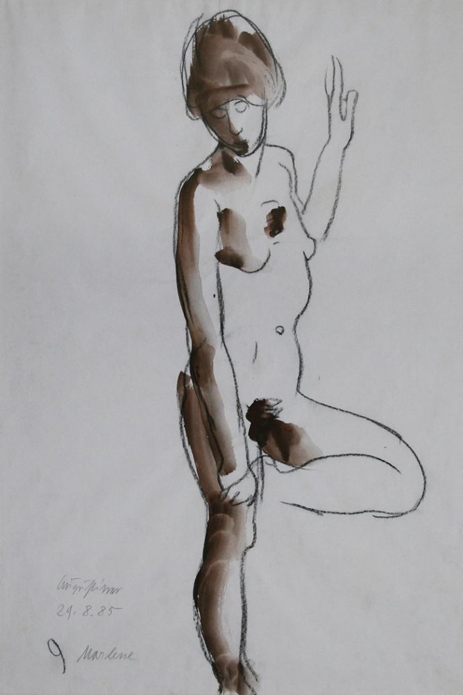 Augustiner, Werner  (1922 - 1986)  Marlene, 1985  Charcoal and watercolour  Signature, date and