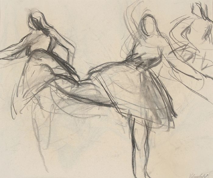 Eckl, Vilma  (1892 - 1982)  Ballet Dancers  Charcoal drawing  Estate seal  14.56x17.71"  Verso side: