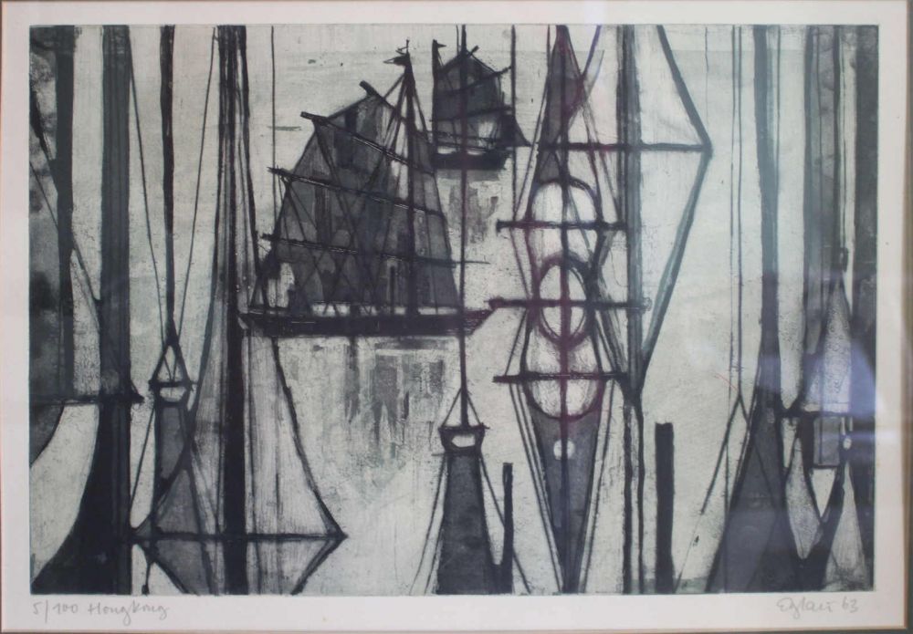 Otto Wilhelm Eglau (1917-1988), Aquatintaradierung, "Hongkong" 5/100, rechts unten Signatur Eglau