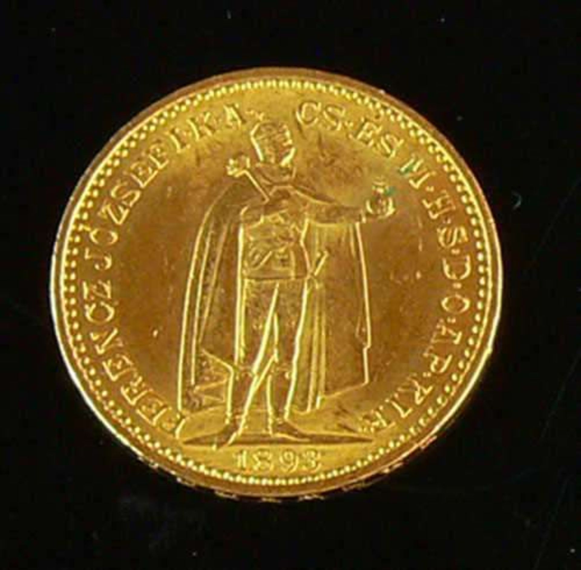 Ungarn 1893, 20.- Kronen - Goldmünze, Gold 900, Gewicht: ca. 6,9 g, Durchmesser: ca. 21 mm.