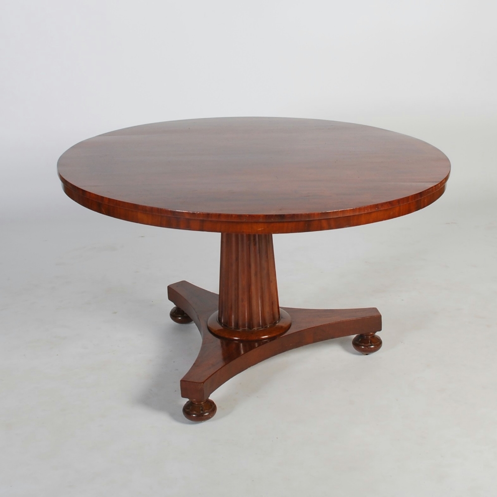 A Victorian mahogany breakfast table, the circular top raised on a tapered fluted column resting