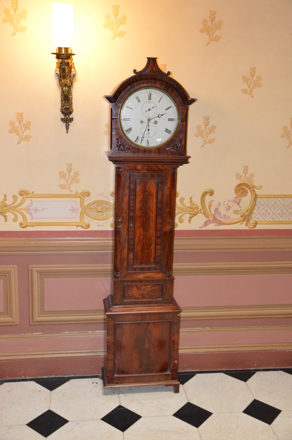 *A 19th century mahogany longcase clock, JOHN BATHGATE, COCKENZIE, the 13 1/4" circular enamelled