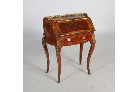 A Victorian walnut, burr walnut and gilt metal mounted bureau de dame of bombe form, the shaped - Image 1 of 7