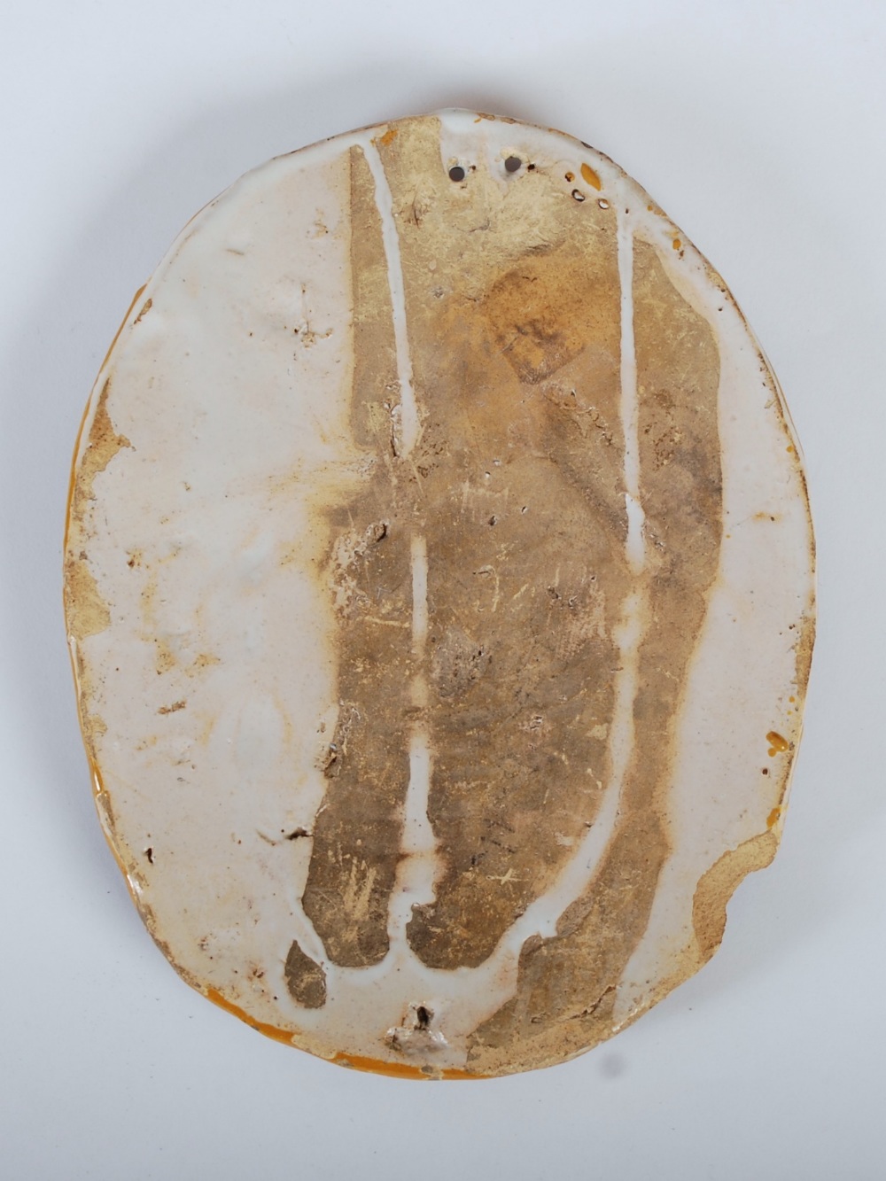 A 19th century Continental pottery oval shaped panel, decorated in relief with a mother and child - Image 2 of 5