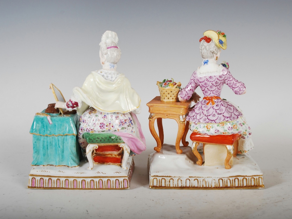 A group of five Meissen porcelain figures groups illustrating the Five Senses, See, incised `E.3` - Image 6 of 10
