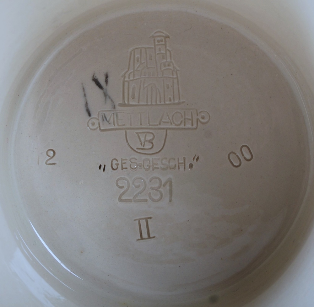 A Mettlach pewter mounted stoneware stein `GES- GESCH`, with incised decoration of figures in a - Image 7 of 9