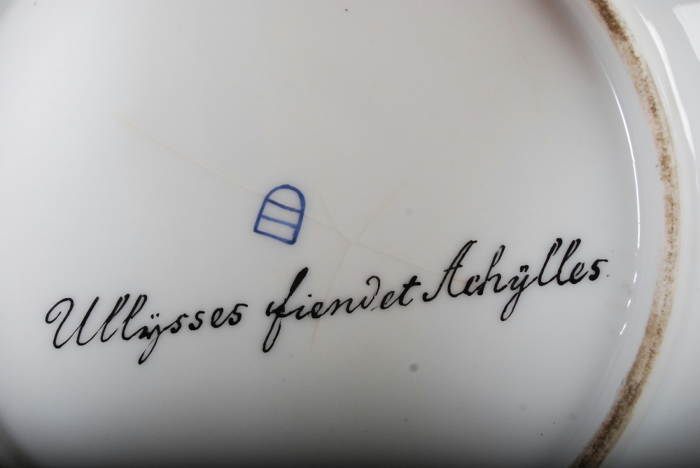 A Vienna porcelain hand painted cabinet plate titled `Ullysses et Achylles`, shield-shaped mark, - Image 6 of 7