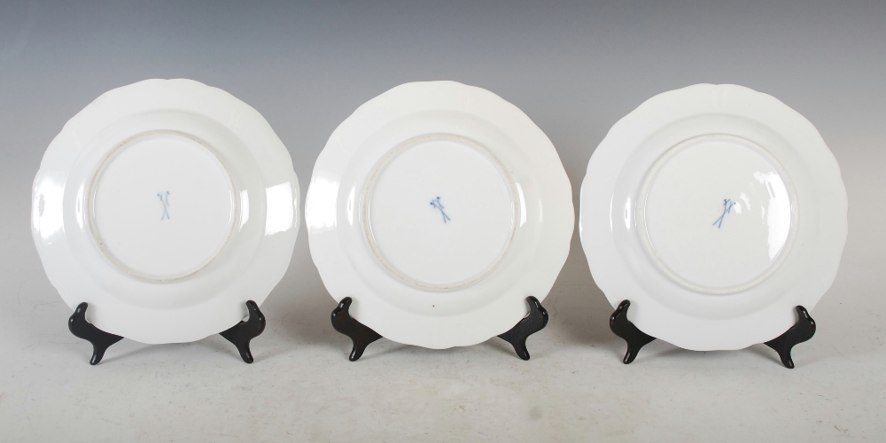 A set of six Meissen porcelain fruit plates, decorated with pairs of birds perching on branches and - Image 3 of 9