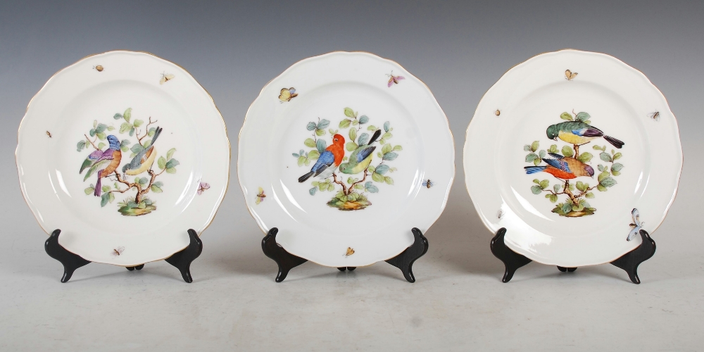 A set of six Meissen porcelain fruit plates, decorated with pairs of birds perching on branches and - Image 7 of 9