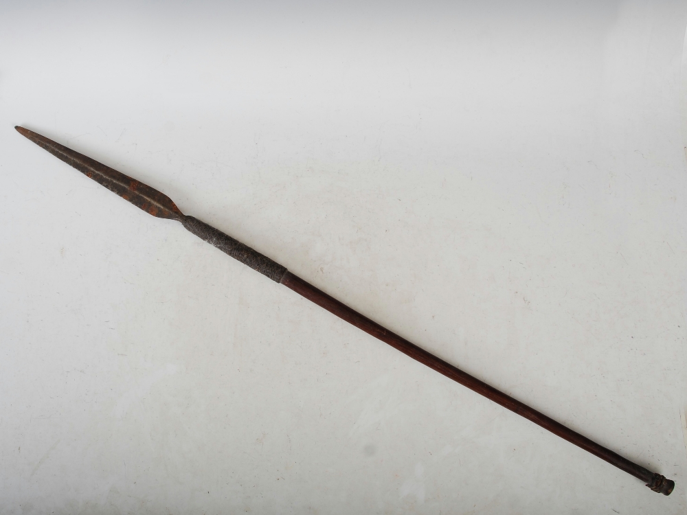 A late 19th century African Tribal stabbing spear, with long double edged blade, with intricately - Image 5 of 5