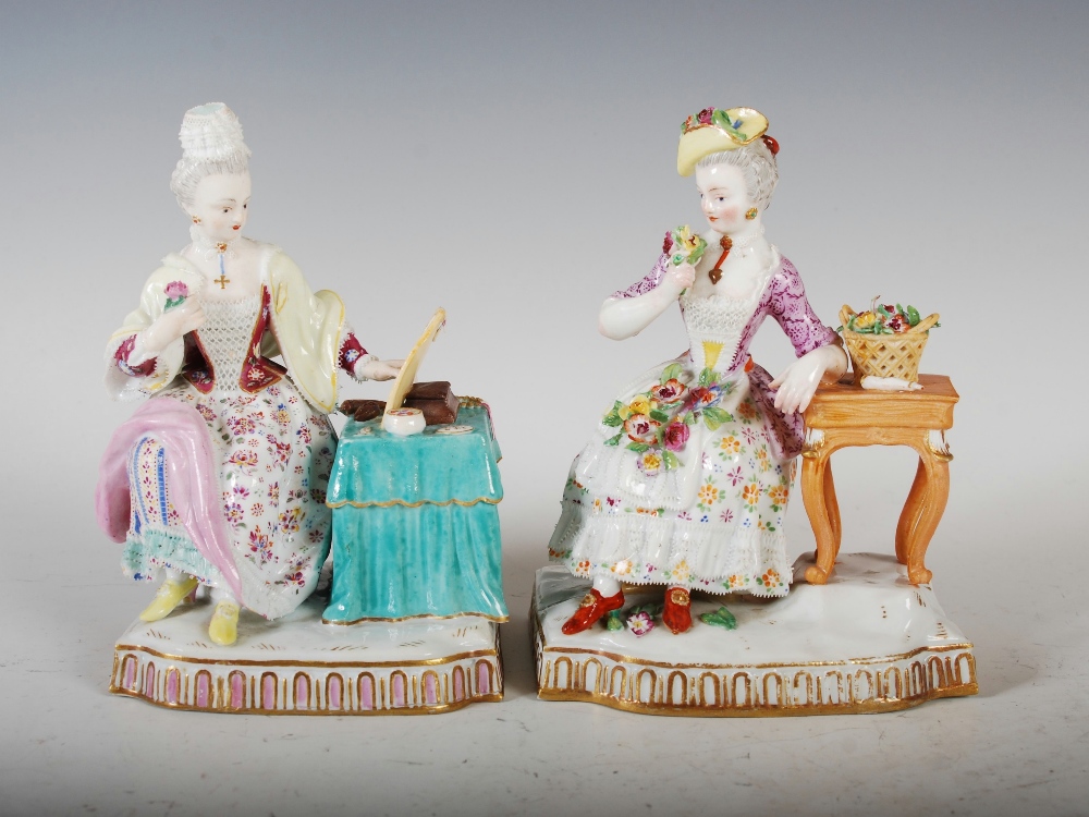 A group of five Meissen porcelain figures groups illustrating the Five Senses, See, incised `E.3` - Image 5 of 10