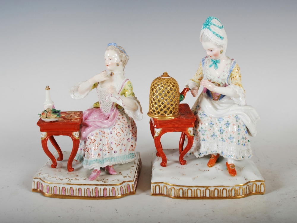 A group of five Meissen porcelain figures groups illustrating the Five Senses, See, incised `E.3` - Image 2 of 10