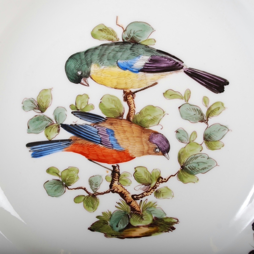 A set of six Meissen porcelain fruit plates, decorated with pairs of birds perching on branches and - Image 9 of 9