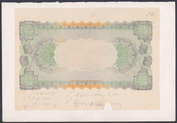 China, a Bradbury Wilkinson reverse unfinished trial proof, value of $50 or 50 yuan circa 1907, (