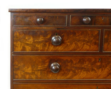 A George III mahogany chest of drawers with three frieze drawers above two short and three graduated - Image 3 of 3