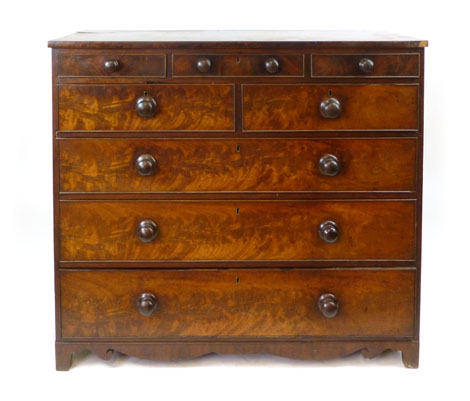 A George III mahogany chest of drawers with three frieze drawers above two short and three graduated - Image 2 of 3