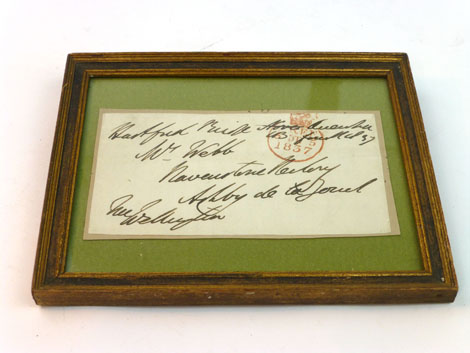An 18th century envelope, an addressee written in ink and also featuring the signature of the Duke