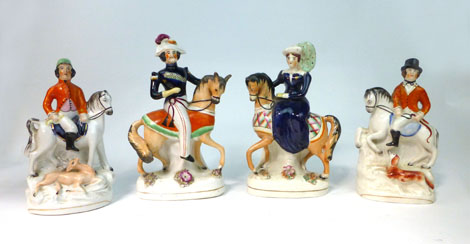 A Staffordshire equestrian figural group modelled as (?)Prince Louis of Hesse and Princess Alice,