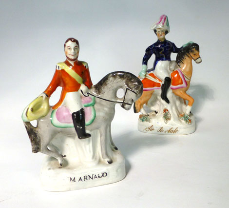 A Staffordshire equestrian figure titled 'Sir R Sale', h. 20.5 cm (Pugh 66 and illustrated inside