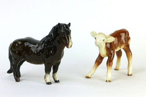 A Beswick Hereford calf, model 854, together with a Beswick Shetland pony, printed marks (2)