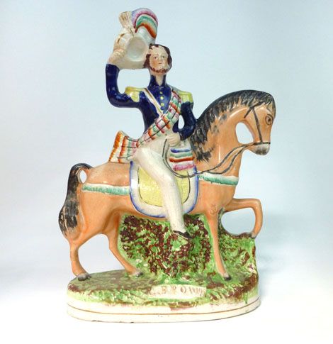 A Staffordshire equestrian figure of General Sir George Brown titled 'G. Brown', h. 33 cm (Pugh 121)