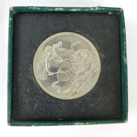 A 1951 festival of Britain crown piece, boxed with certificate   CONDITION REPORT:  the box is work,