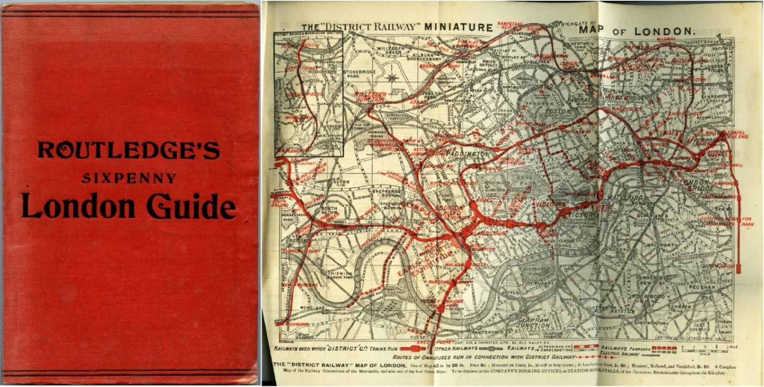 c1898 Routledges' "SIXPENNY LONDON GUIDE" including The "District Railway" MINIATURE MAP OF LONDON,a