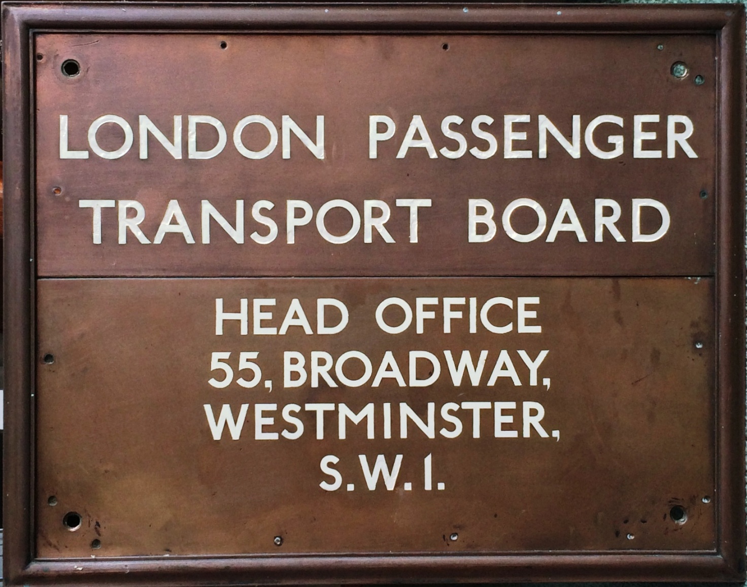 London Transport (LPTB) bronze, framed OWNERSHIP SIGN from a bus garage with head office address