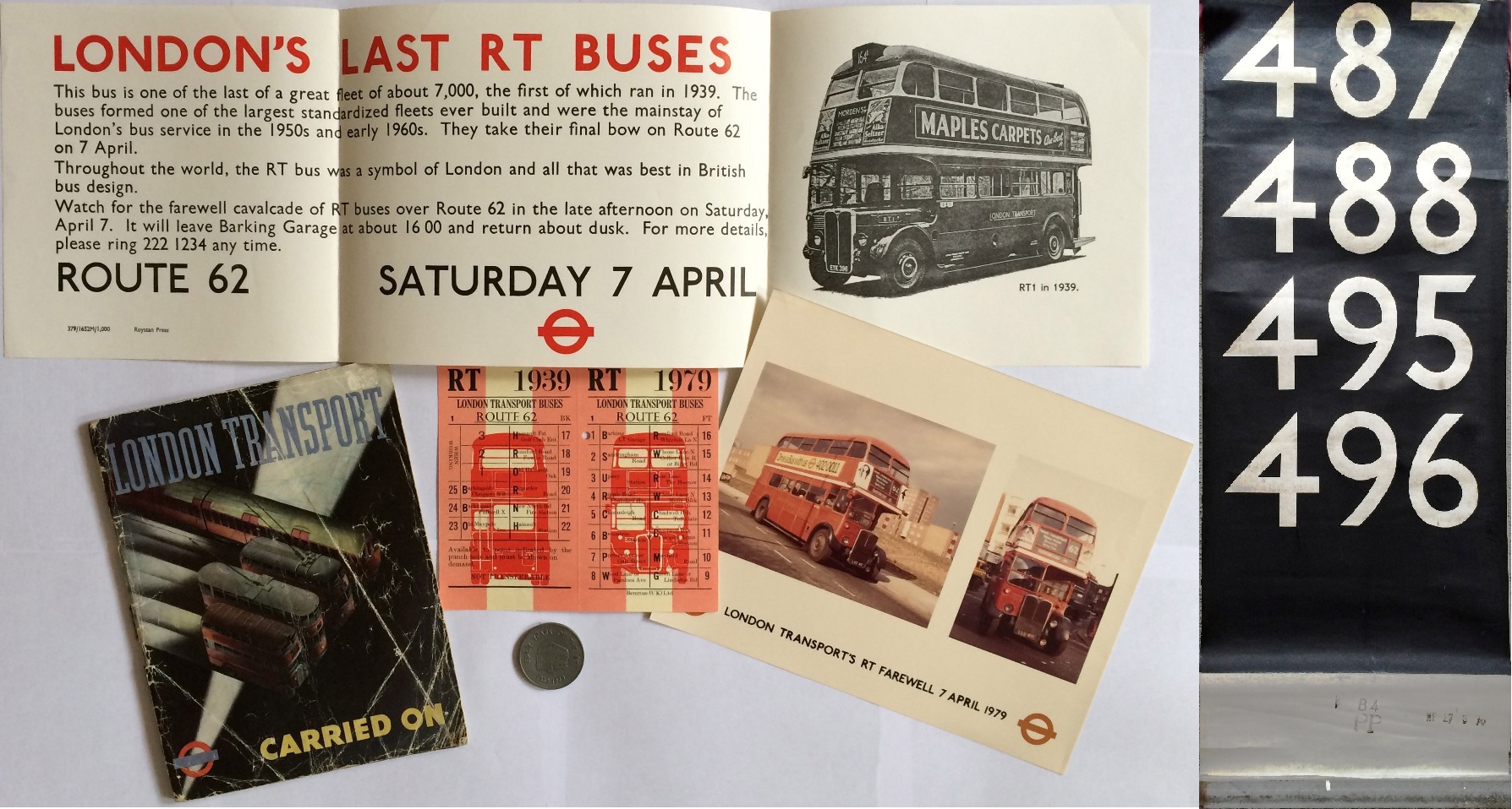 London Transport items comprising an original 1947 copy of 'LONDON TRANSPORT CARRIED ON' (the LT WW2