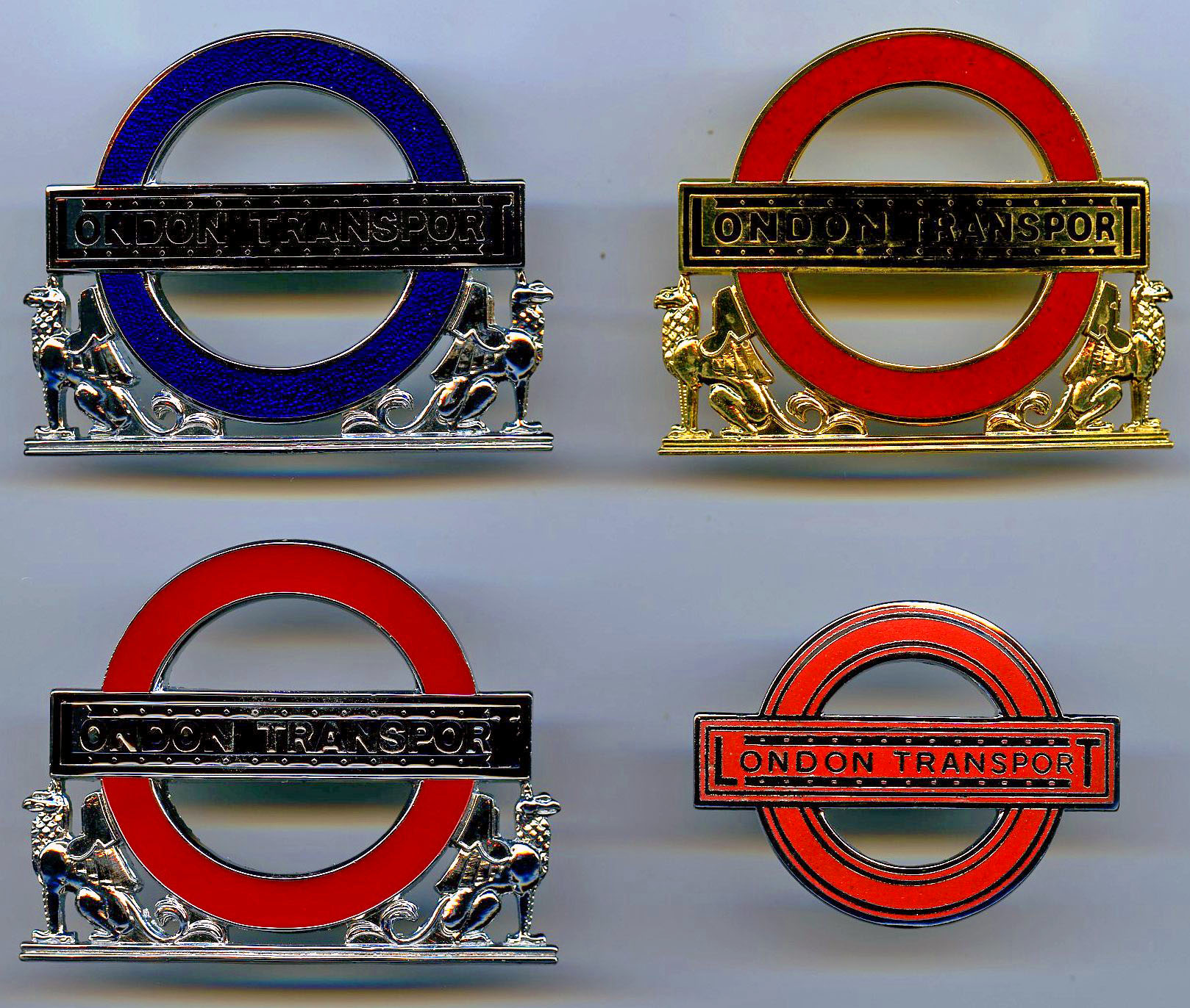 Set of reproduction London Transport CAP BADGES comprising 3 x Bus Inspector type with griffins -