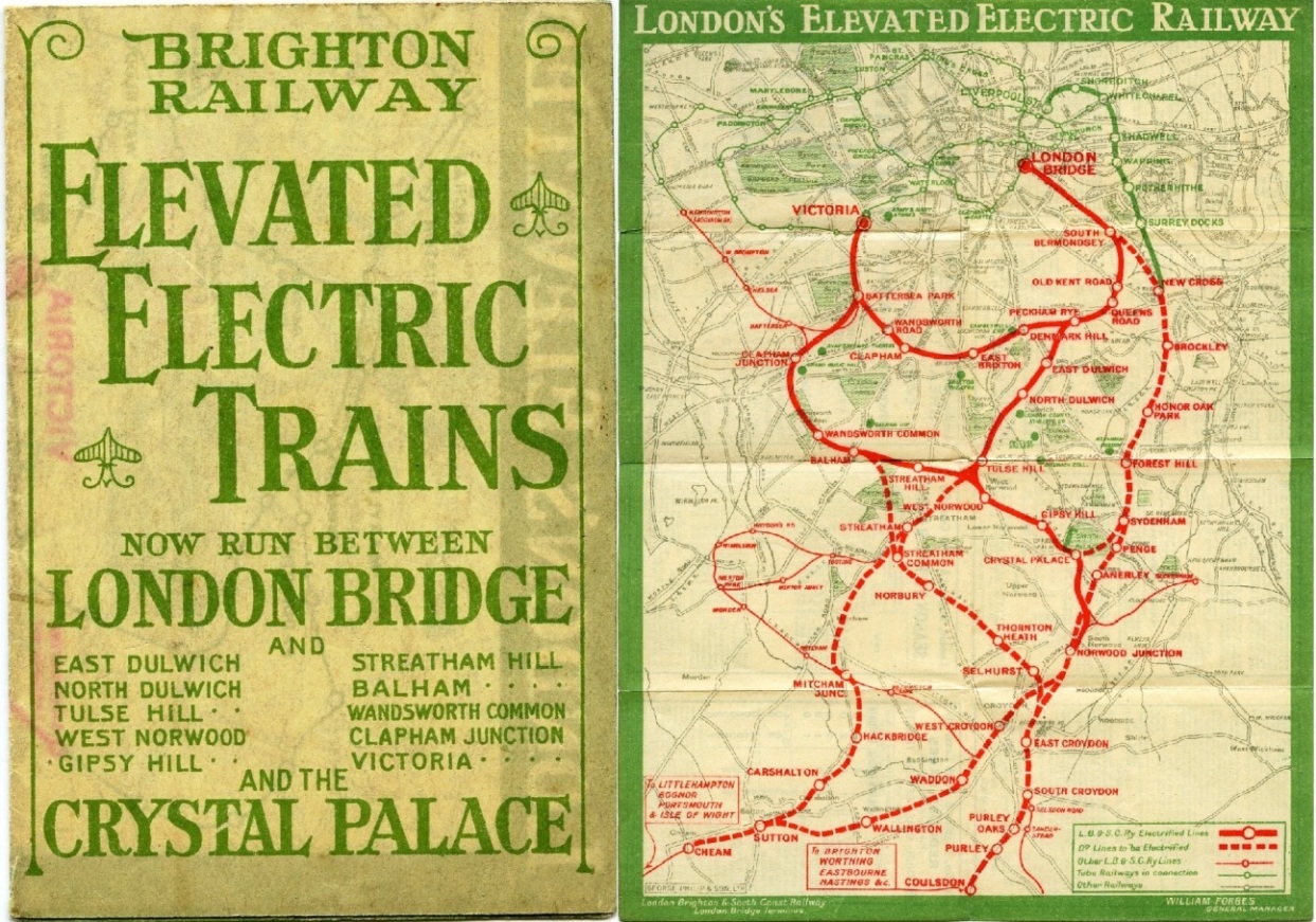 London, Brighton & South Coast Railway POCKET MAP 'London's Elevated Electric Railway - Elevated