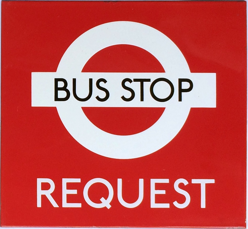 London Transport enamel BUS STOP SIGN in the smaller size (10.5" x 10" - 27cm x 25cm) which were