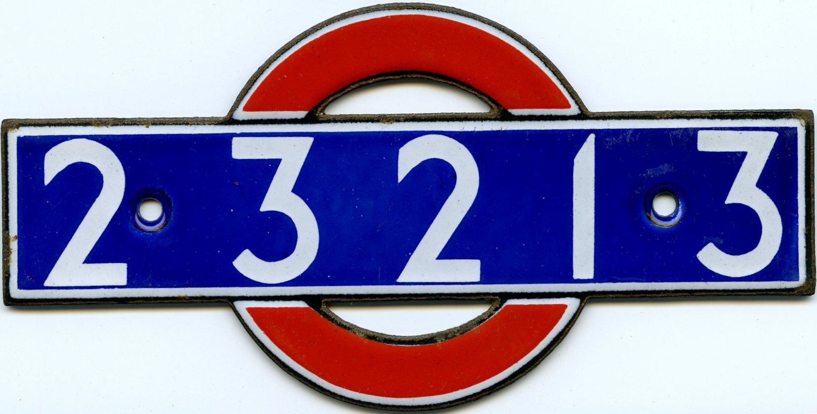 Enamel 'bullseye' STOCK-NUMBER PLATE from 1949 London Underground R47-Stock (District Line) Non-