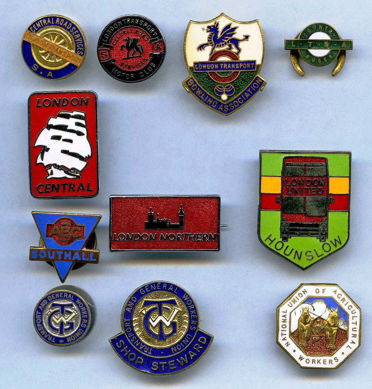 Collection of London Transport and Trade Union LAPEL/PIN BADGES including LT sports associations, LT