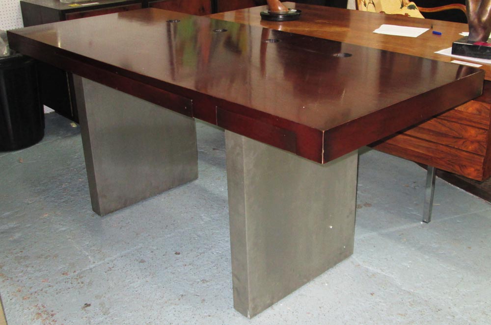 COMPUTER DESK, French contemporary style on metal end supports, 180cm x 75cm x 79cm H. (with